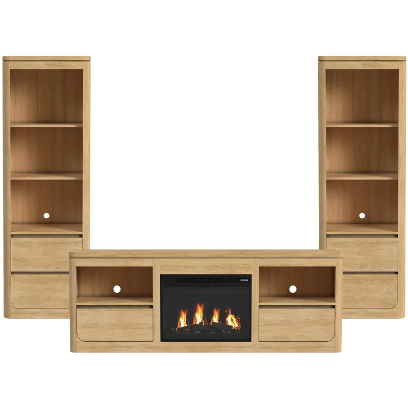 Rosalie Natural 4PC Set w/71" TV Console with Fireplace Insert (Ships in 4 Boxes)
