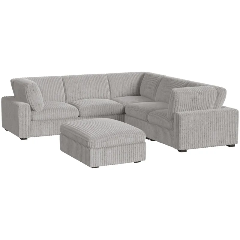 Esprit Grand Cord Light Grey Sectional 5PC Set & Ottoman