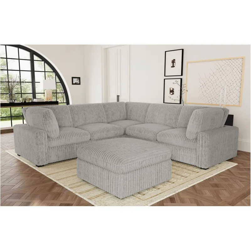 Esprit Grand Cord Light Grey Sectional 5PC Set & Ottoman