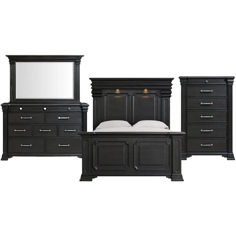 Kings Court Black 4PC Set w/Queen Bed and CH