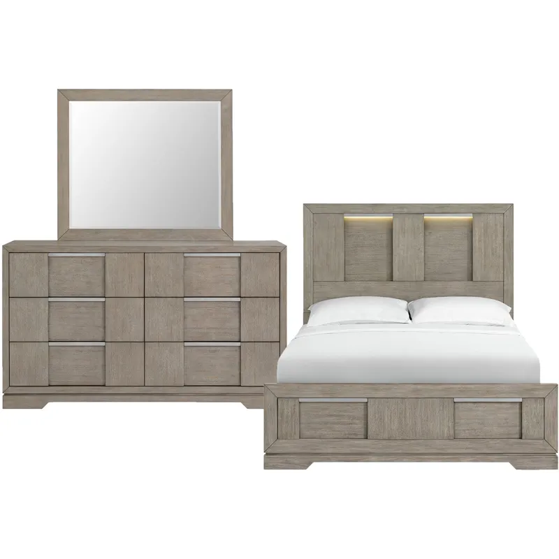 Kelis Grey 3PC Set w/Queen Bed w/ LED Strip