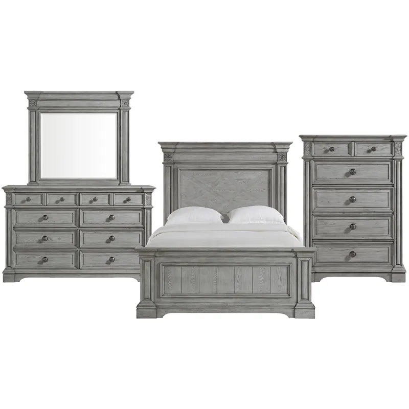 Glenmore Aged Grey 4PC Set w/Queen Bed & CH