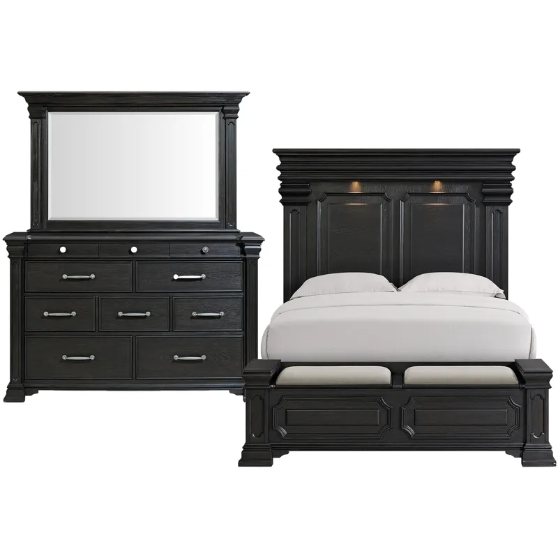 Kings Court Black 3PC Set w/Queen Storage Bed