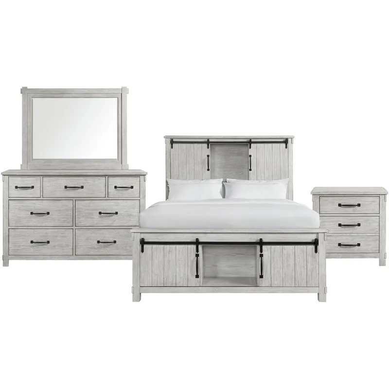 Scott White 4PC Set w/Queen Storage Bed & NS