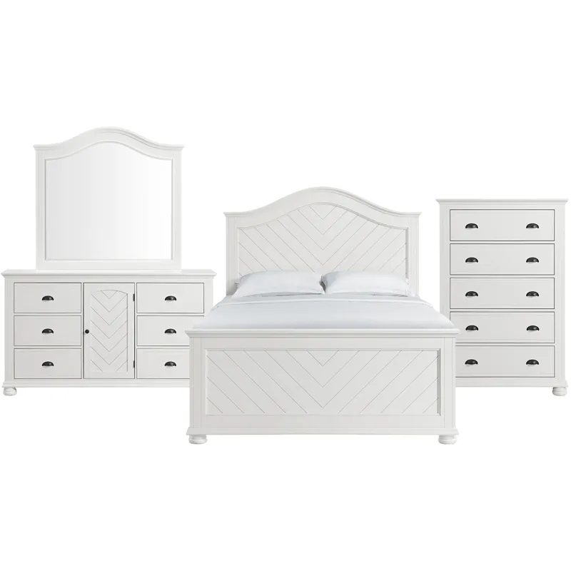 Kona White 4PC Set w/Queen Panel Bed & CH