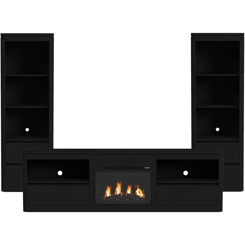 Rosalie Black 4PC Set w/82" TV Console with Fireplace Insert (Ships in 4 Boxes)