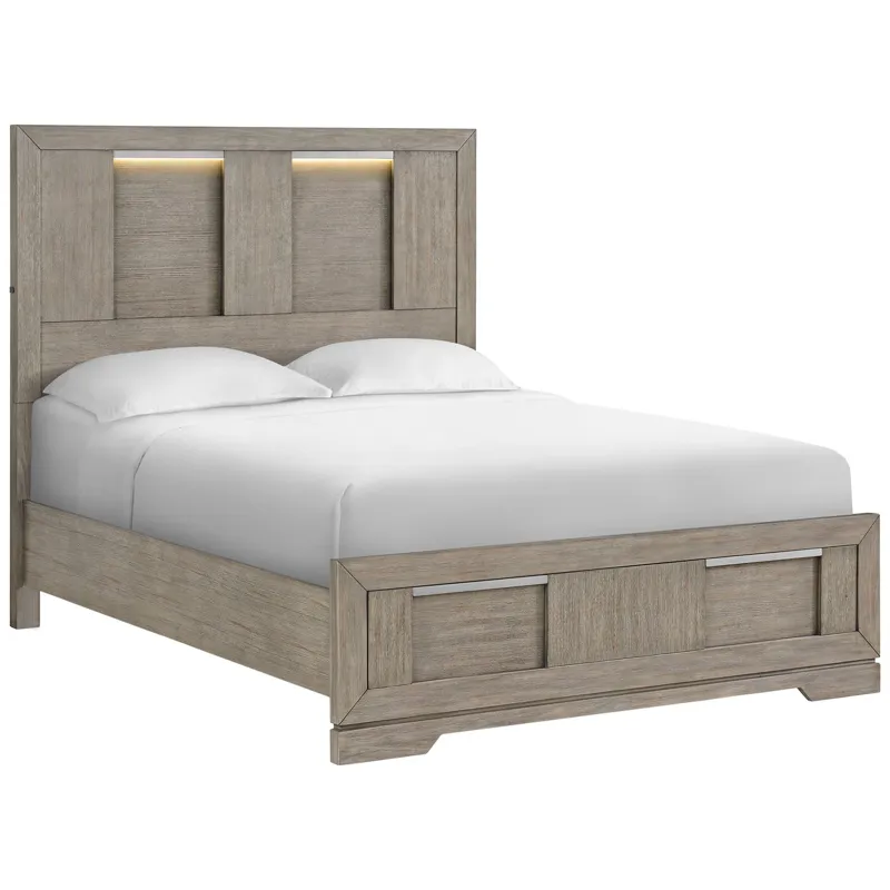 Kelis Grey 4PC Set w/Queen Bed w/ LED Strip & NS