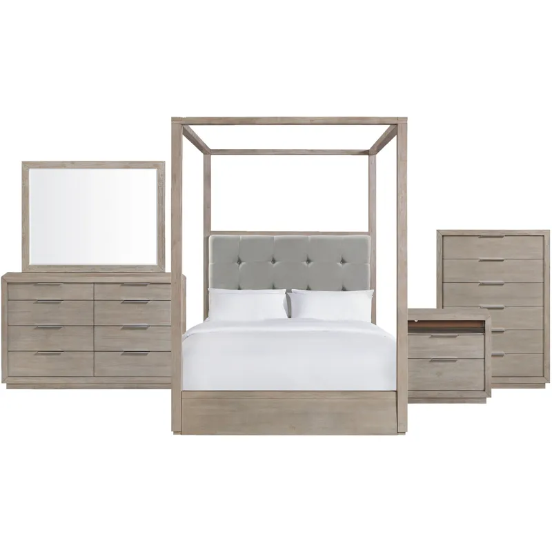 Arcadia Grey 5PC Set w/Queen Canopy Bed