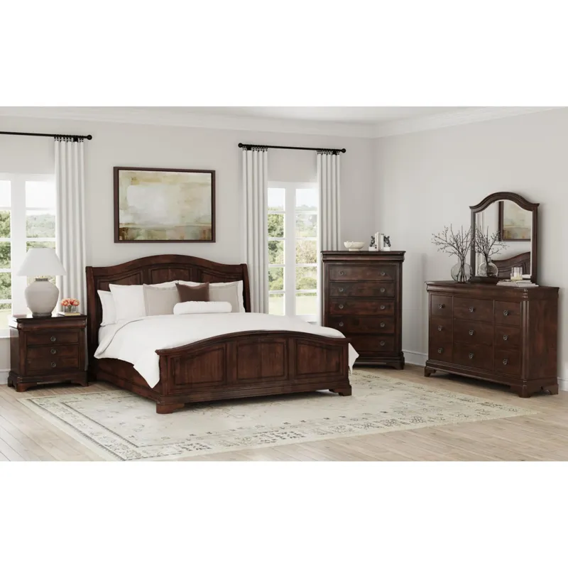 Cameron Cherry 3PC Set w/Queen Sleigh Headboard & Low Panel Footboard