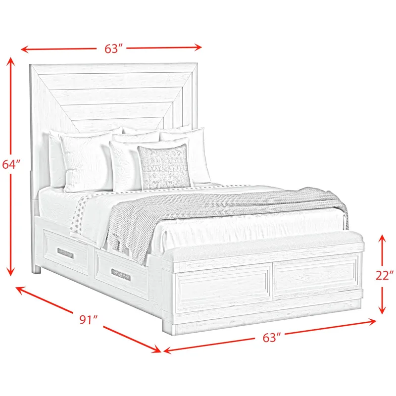 Avalanche Antique White 4PC Set w/Queen Storage Bed & CH