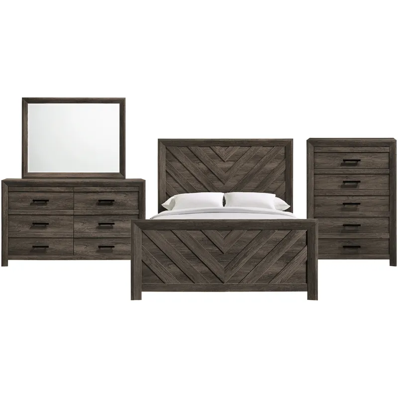 Eleanor Mocha Grey 4PC Set w/Queen Bed and CH
