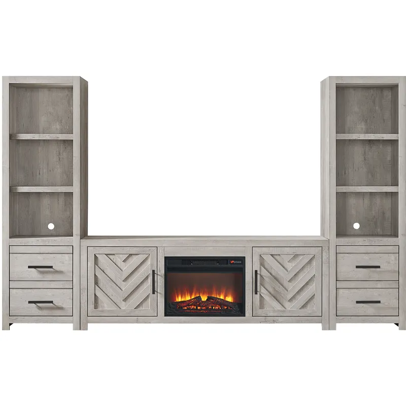 Eleanor White 4PC Set w/71" TV Console with Fireplace Insert (Ships in 4 Boxes)