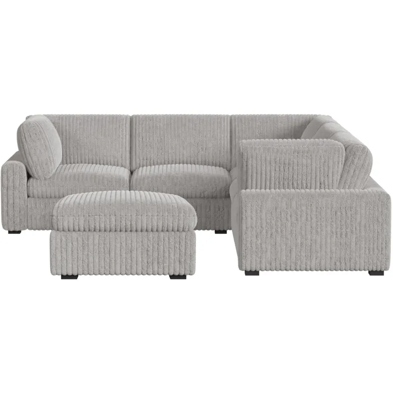Esprit Grand Cord Light Grey Sectional 5PC Set & Ottoman