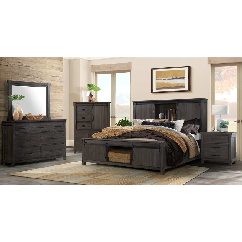 Scott Dark 4PC Set w/Queen Storage Bed & CH
