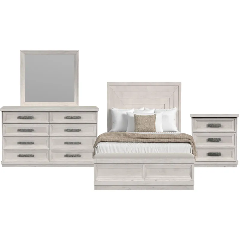 Avalanche Antique White 4PC Set w/Queen Storage Bed & NS