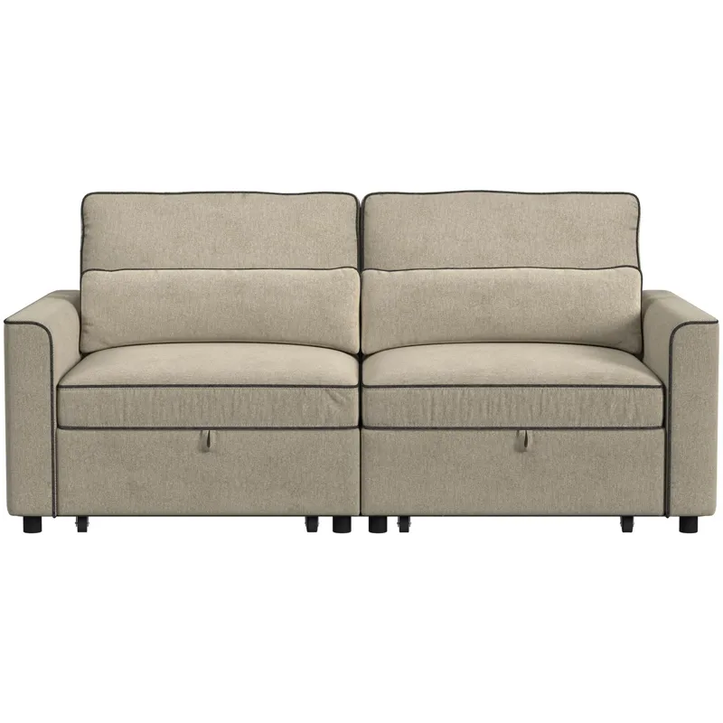 Sonic Hammertime Beige Sectional 2PC Set w/2 Pull Bed Chairs