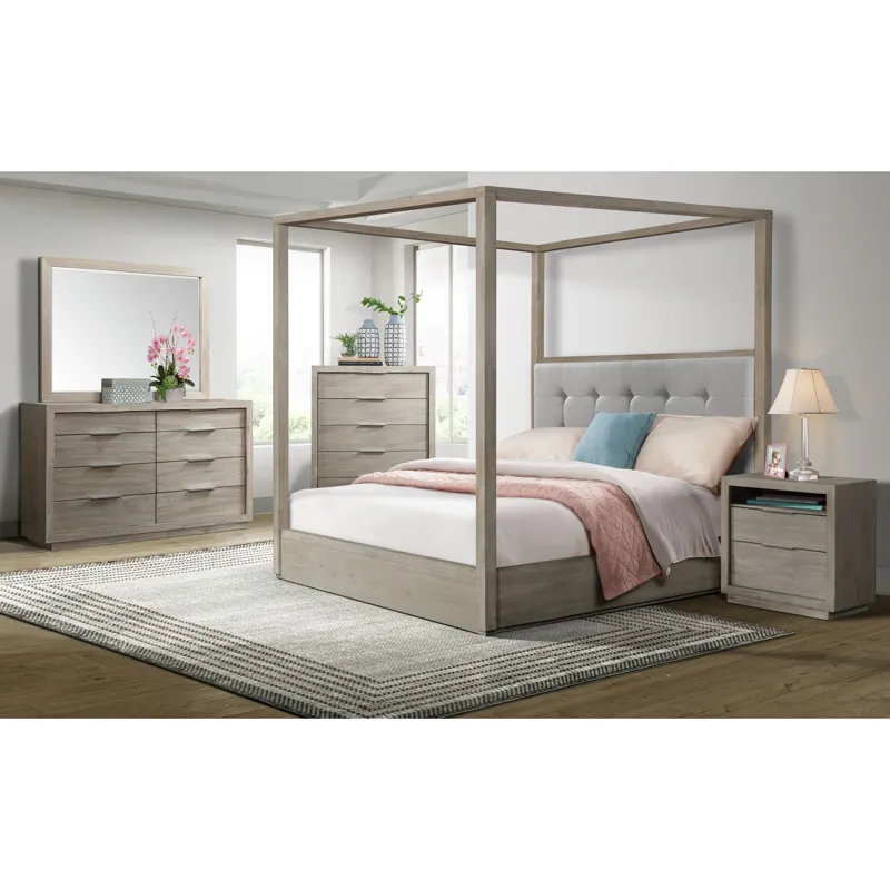 Arcadia Grey 5PC Set w/Queen Canopy Bed