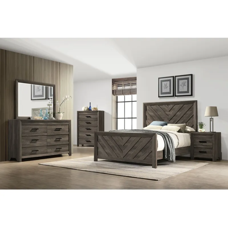 Eleanor Mocha Grey 4PC Set w/Queen Bed and CH