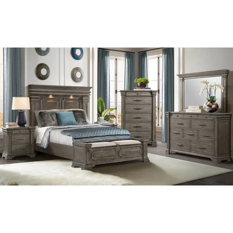 Kings Court Grey 3PC Set w/Queen Storage Bed