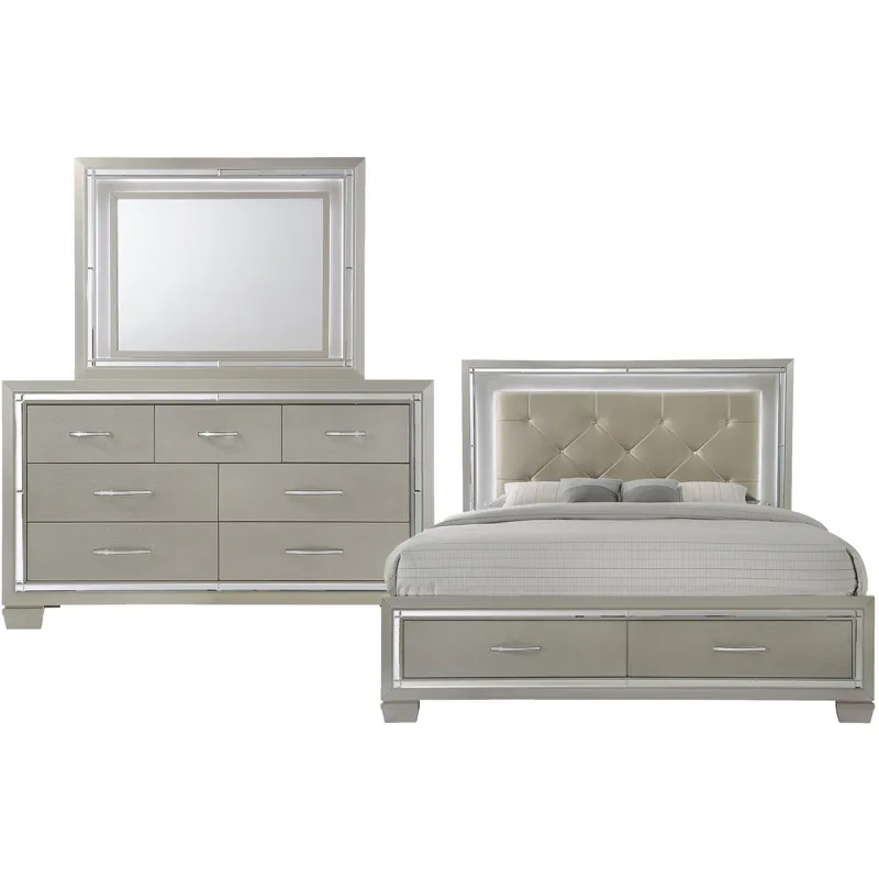 Platinum Champagne 3PC Set w/Queen Storage Bed