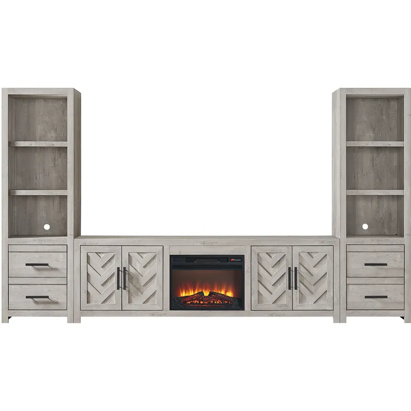 Eleanor White 4PC Set w/82" TV Console with Fireplace Insert (Ships in 4 Boxes)