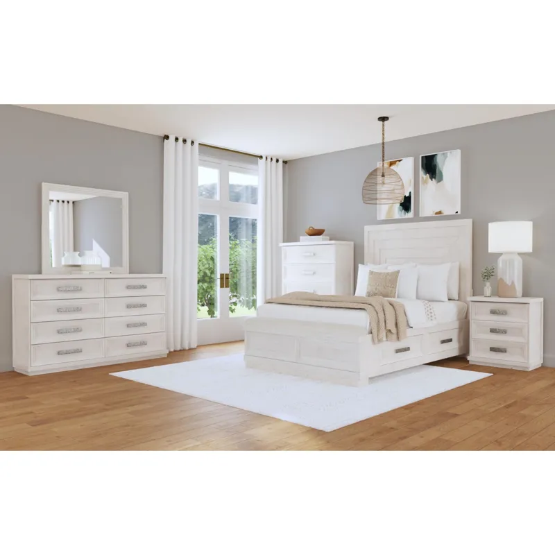 Avalanche Antique White 4PC Set w/Queen Storage Bed & CH