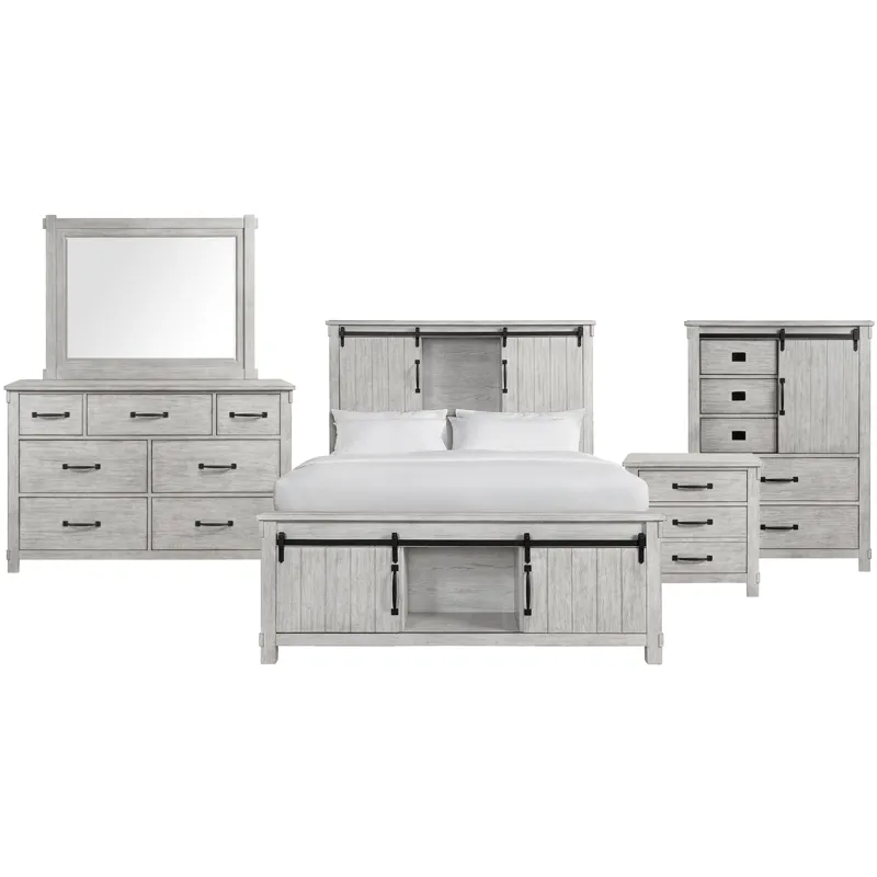 Scott White 5PC Set w/Queen Storage Bed