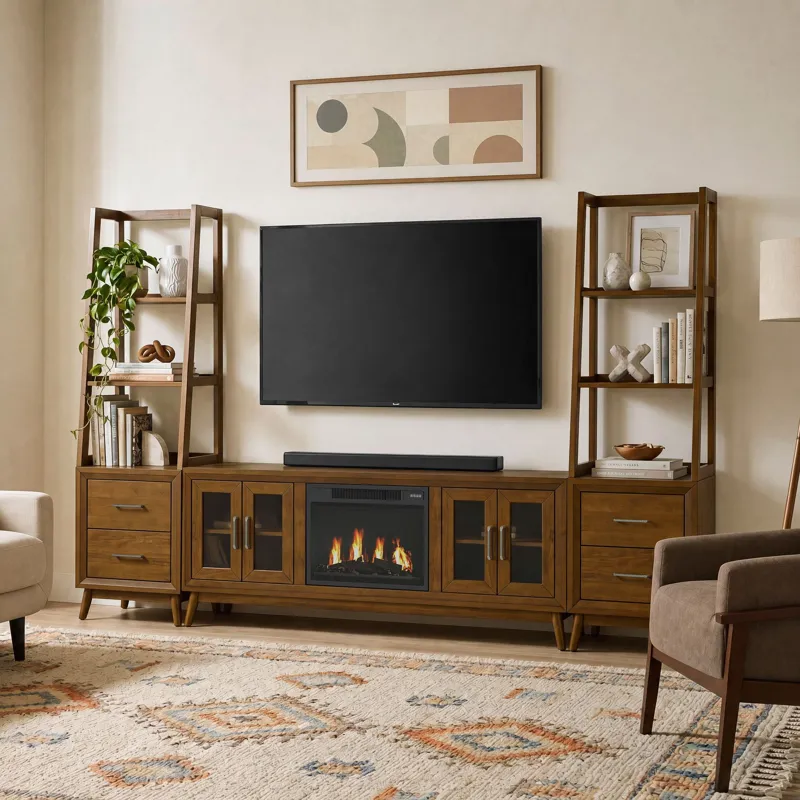 Santa Barbara Walnut 6PC Set w/70" TV Console with Fireplace Insert (Ships in 6 Boxes)