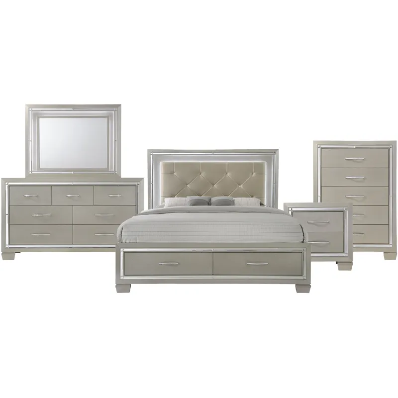 Platinum Champagne 5PC Set w/Queen Storage Bed