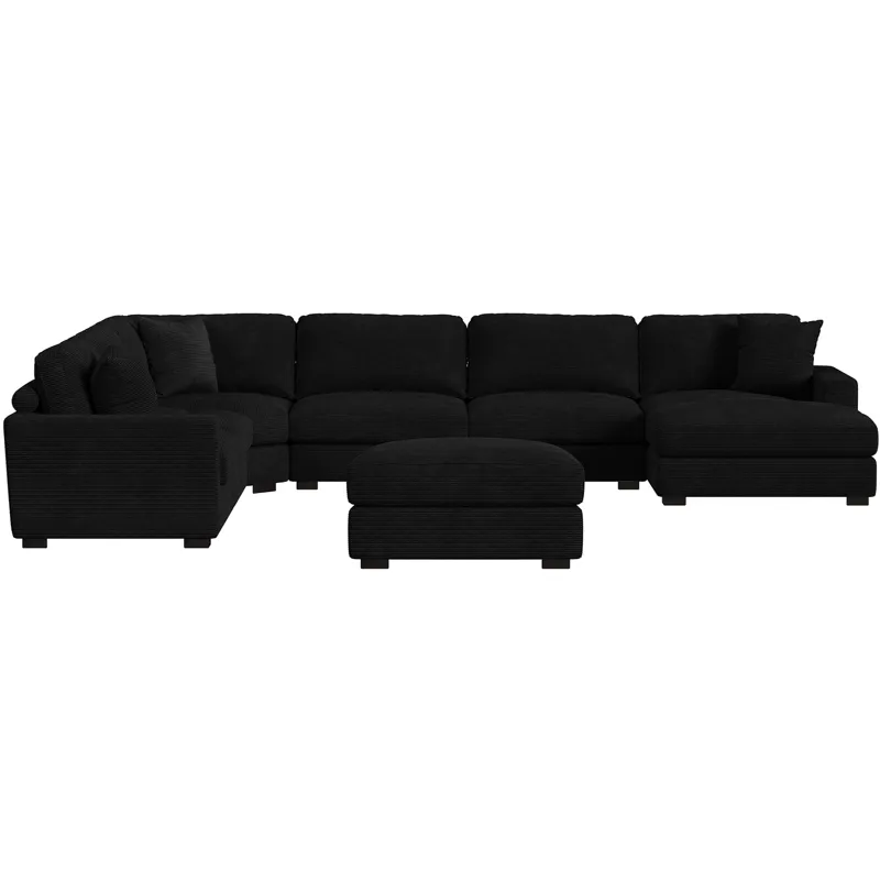 Arizona Steno Black Sectional 6PC Set & Ottoman