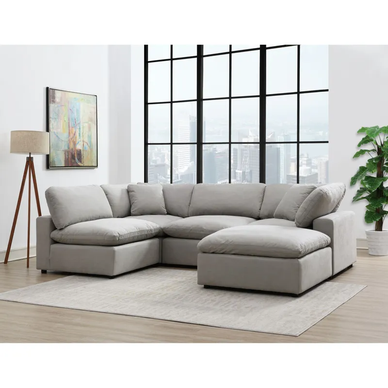 Cloud 9 Flex Dove 4PC Sectional & Ottoman