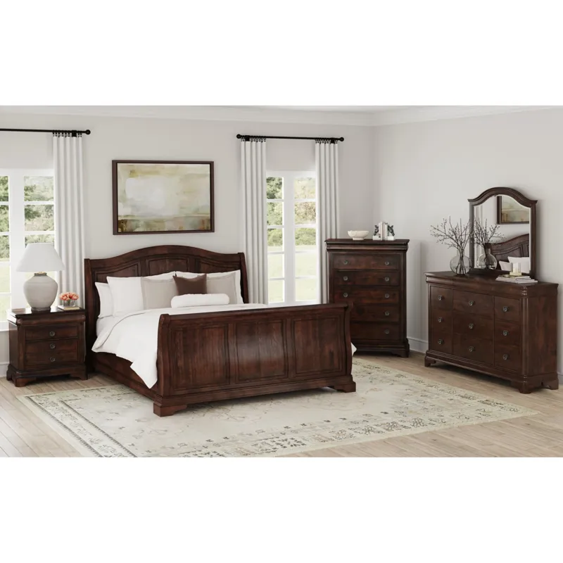 Cameron Cherry 3PC Set w/Queen Sleigh Bed