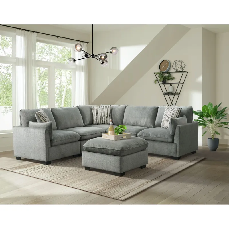 Deville Nova Grey 5PC Sectional & Ottoman