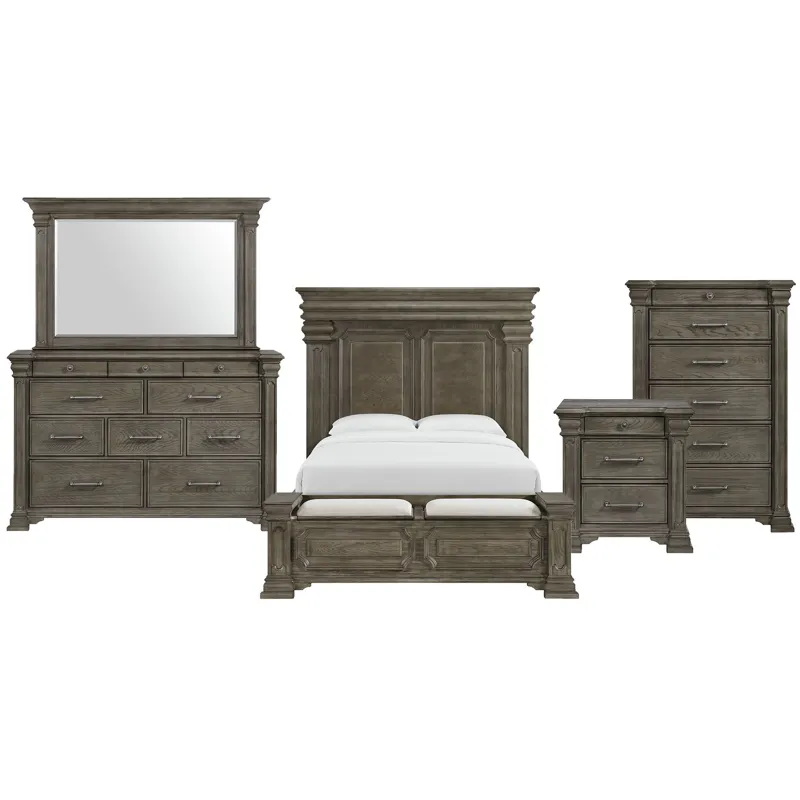 Kings Court Grey 5PC Set w/Queen Storage Bed