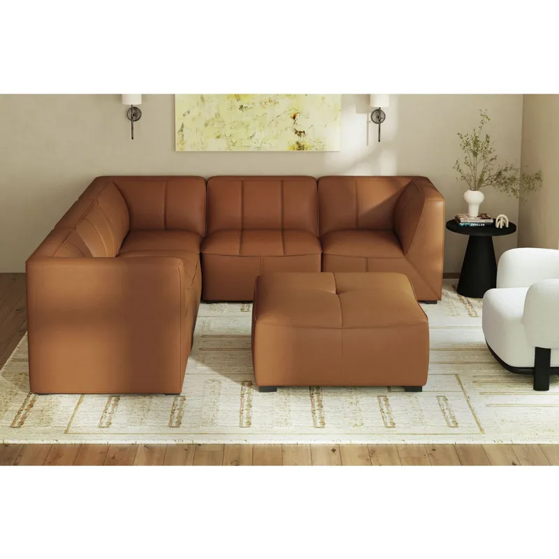 Blake Pebble Tan Sectional 5PC Set & Ottoman