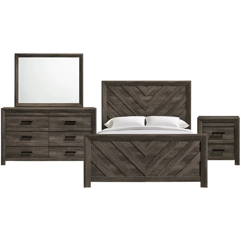 Eleanor Mocha Grey 4PC Set w/Queen Bed and NS