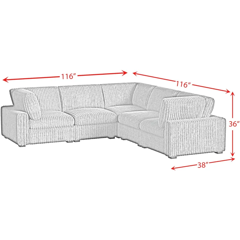 Esprit Grand Cord Charcoal Sectional 5PC Set & Ottoman