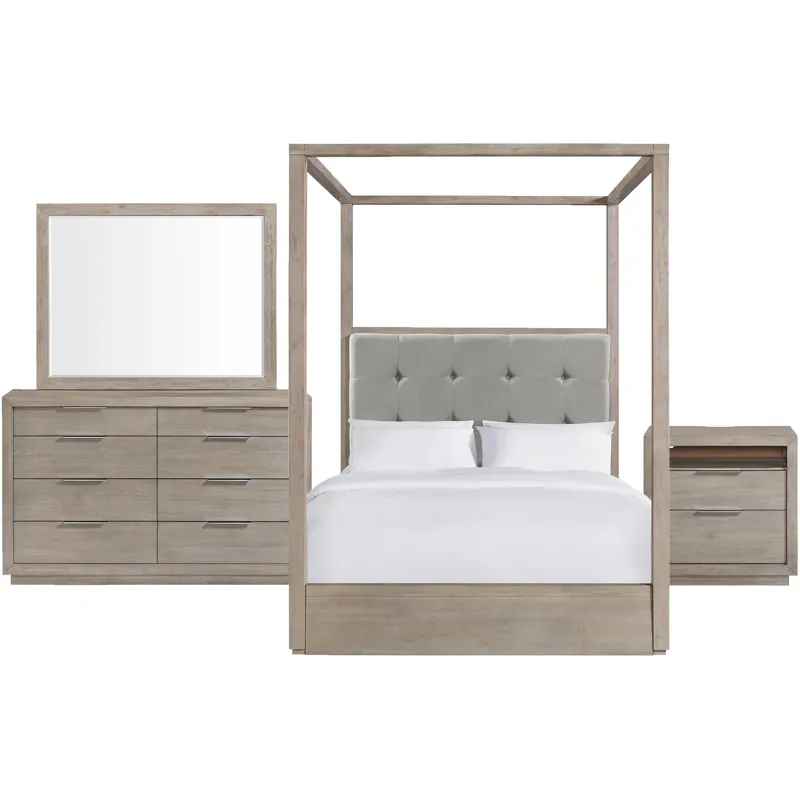 Arcadia Grey 4PC Set w/Queen Canopy Bed and NS