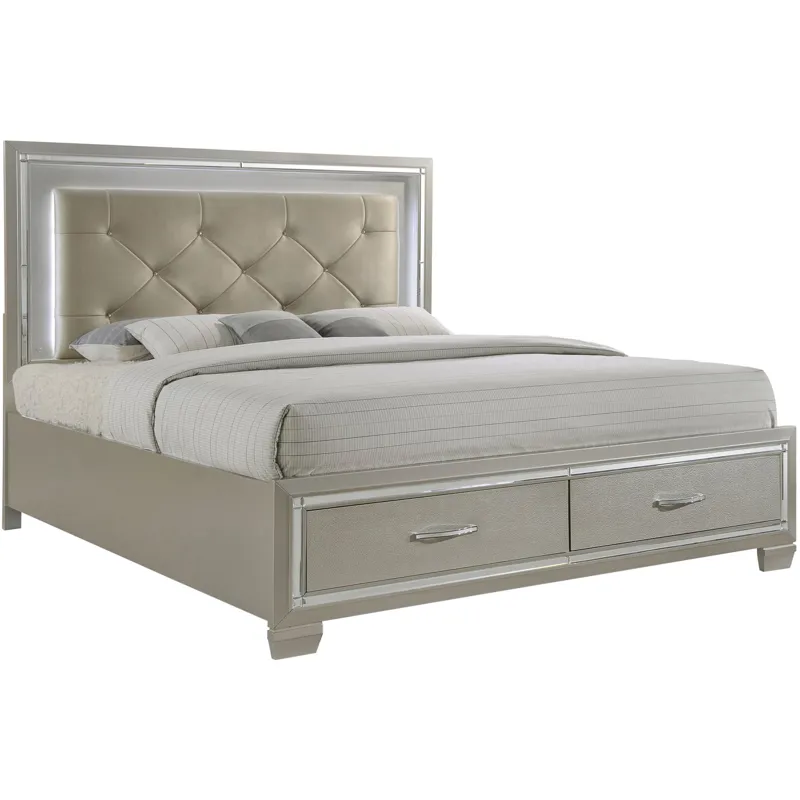 Platinum Champagne 5PC Set w/Queen Storage Bed
