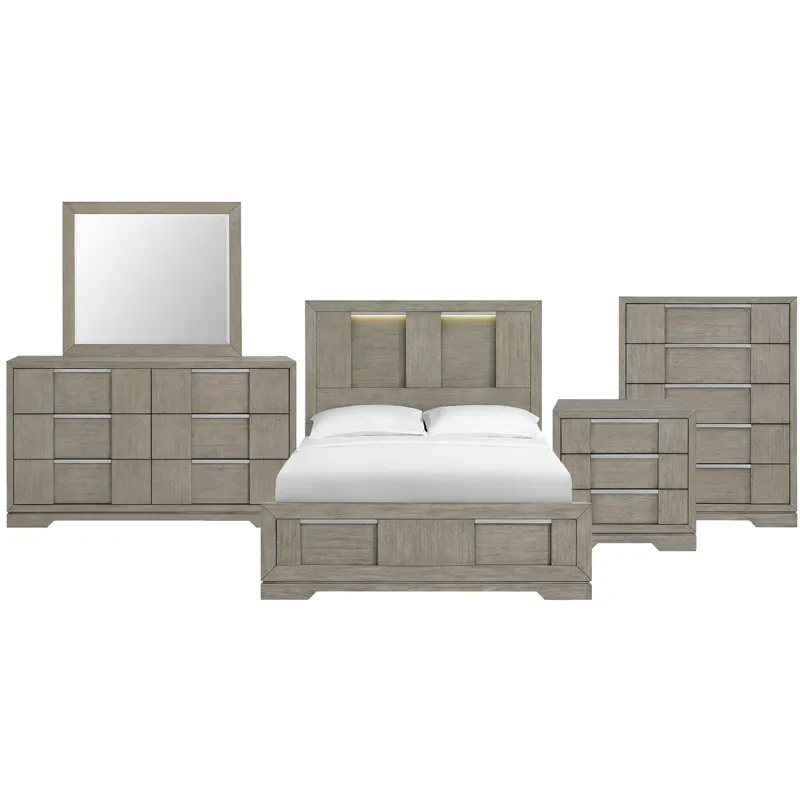 Kelis Grey 5PC Set w/Queen Bed w/ LED Strip