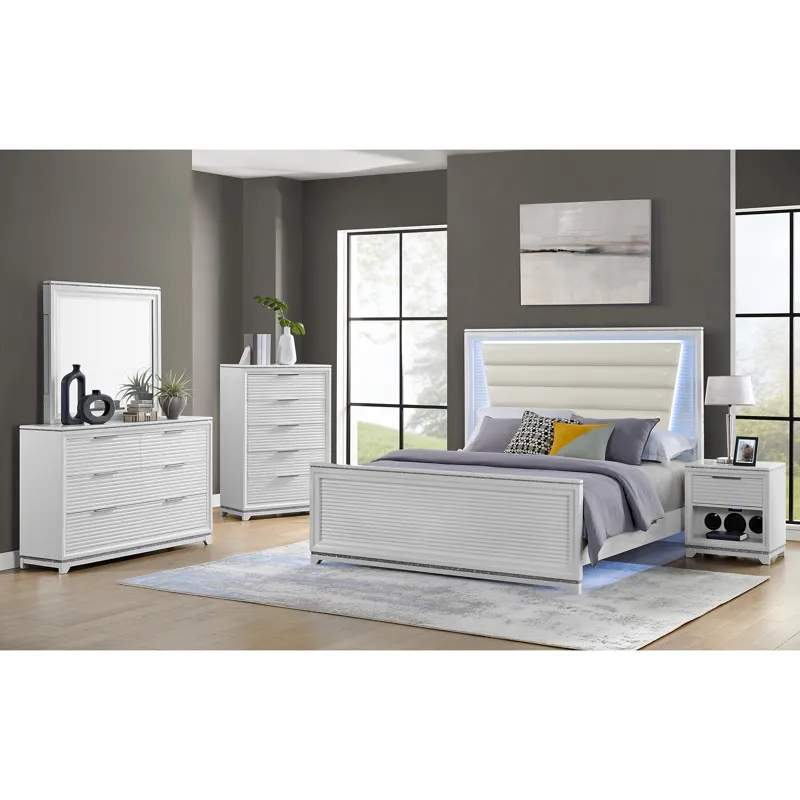 Denmark White 4PC Set w/Queen Bed & NS