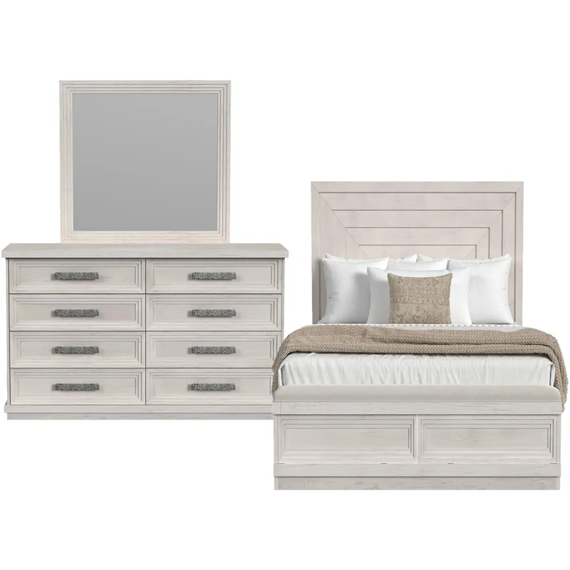 Avalanche Antique White 3PC Set w/Queen Storage Bed
