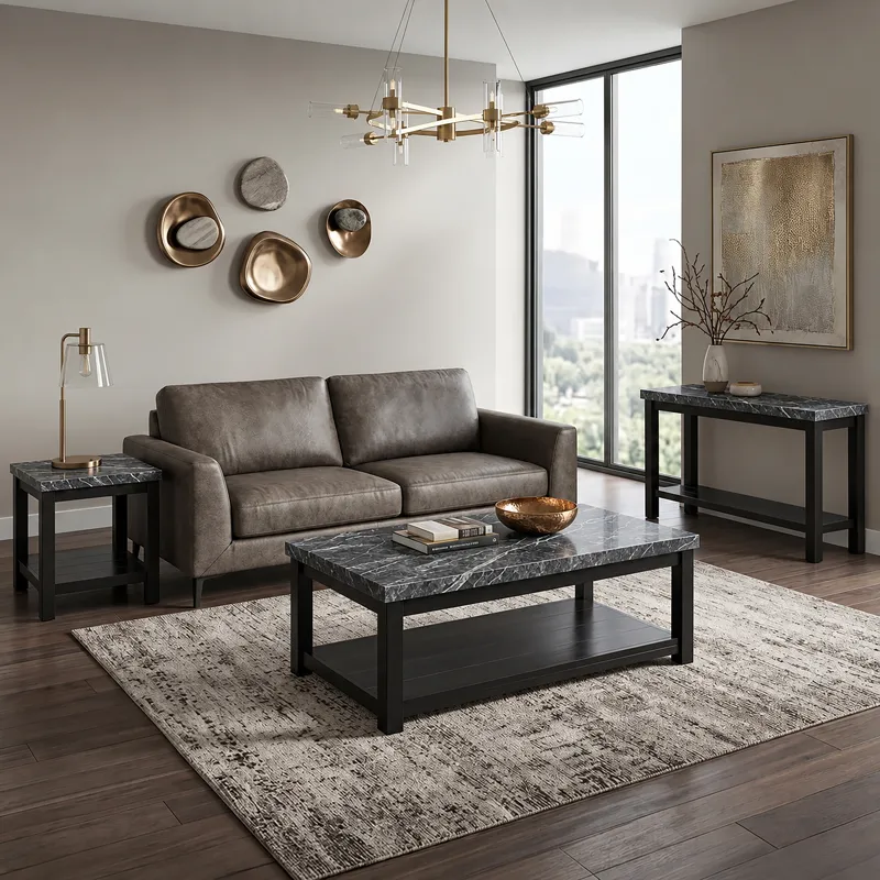 Marcello w/ Grey Top (CKS100) Rectangular Coffee Table w/Casters