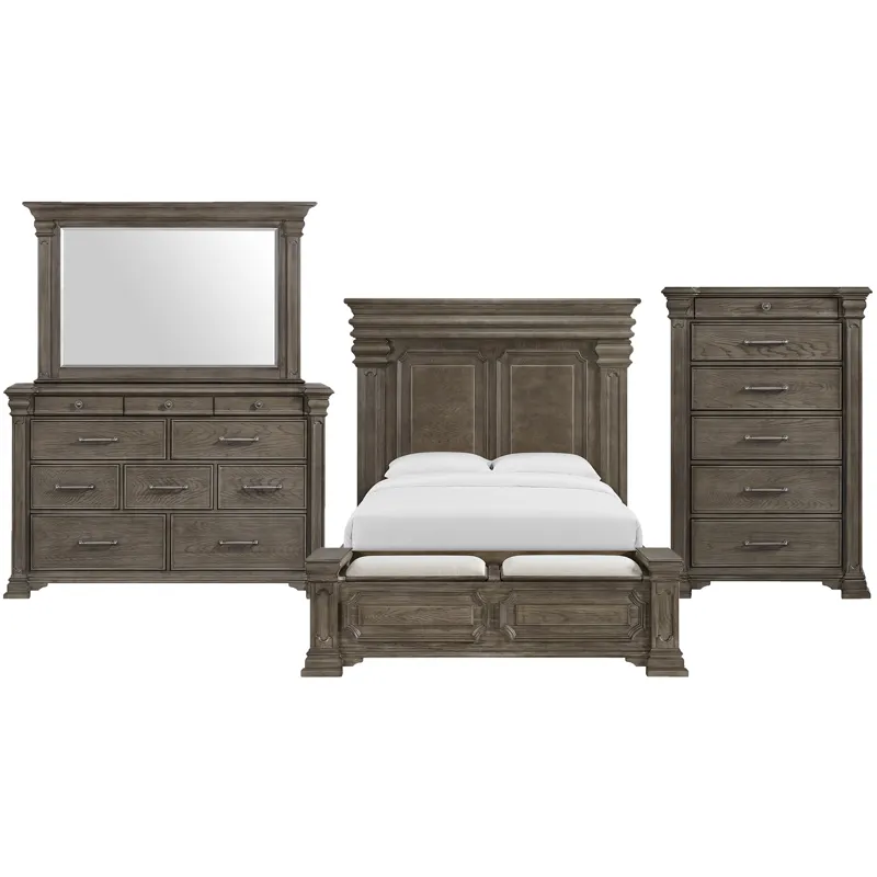 Kings Court Grey 4PC Set w/Queen Storage Bed and CH