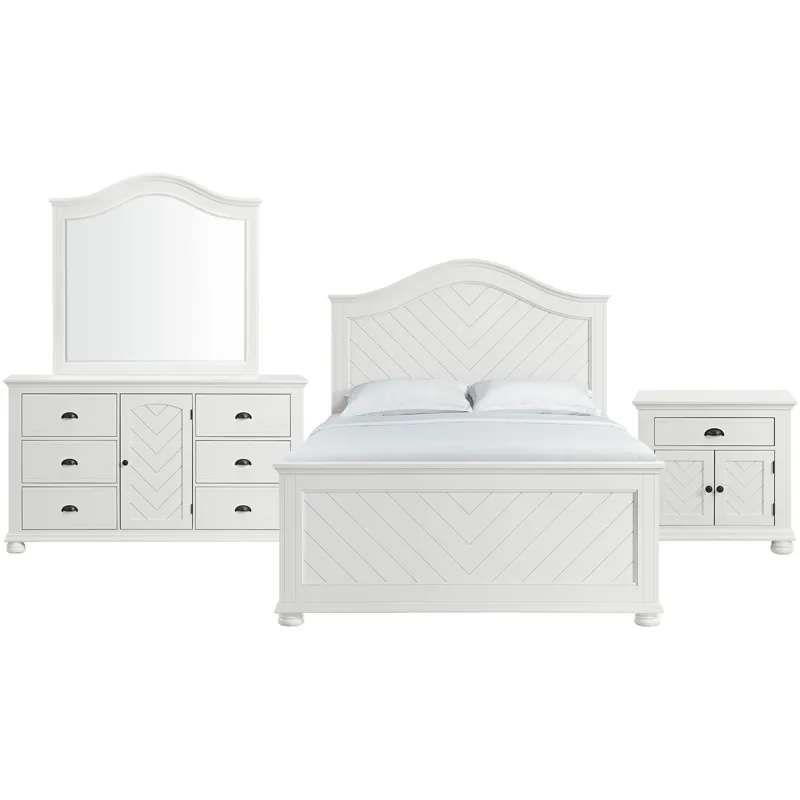 Kona White 4PC Set w/Queen Panel Bed & NS