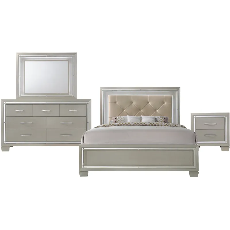 Platinum Champagne 4PC Set w/Queen Bed & NS