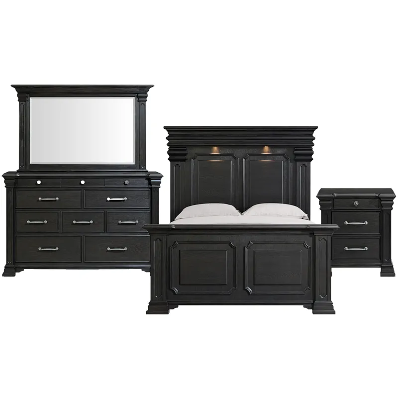 Kings Court Black 4PC Set w/Queen Bed and NS
