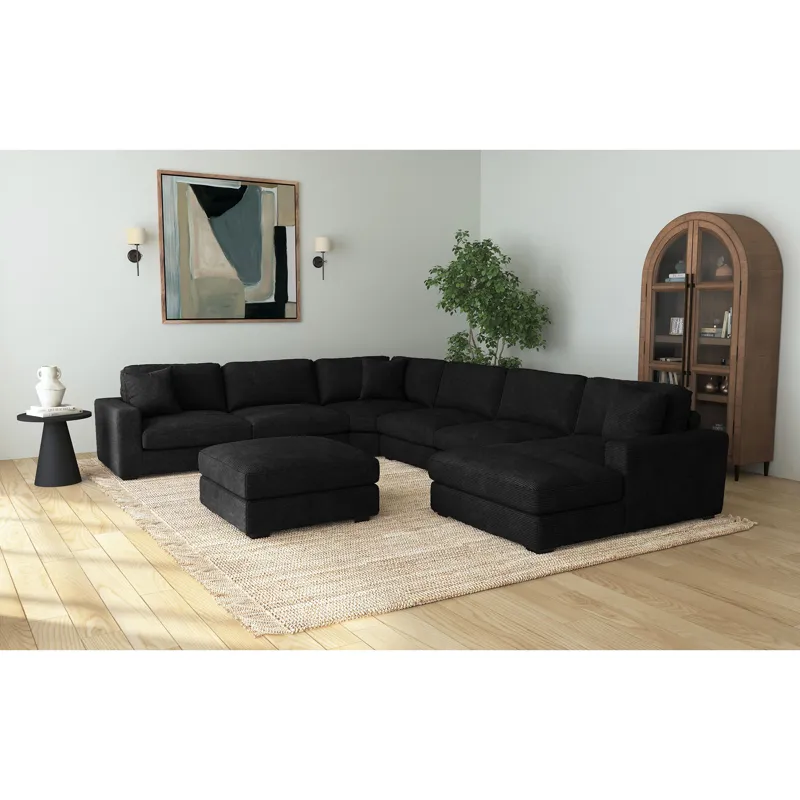 Arizona Steno Black Sectional 6PC Set & Ottoman