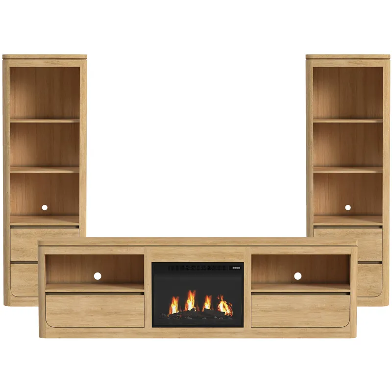 Rosalie Natural 4PC Set w/82" TV Console with Fireplace Insert (Ships in 4 Boxes)