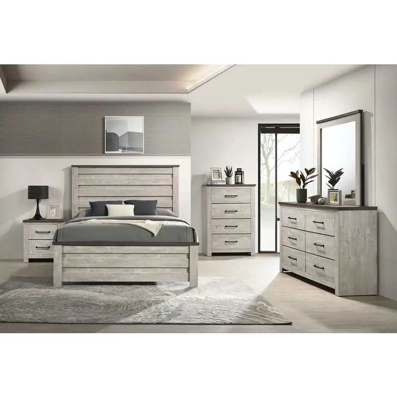 Watters Dark Grey and White Wash 5PC Set w/Queen Bed